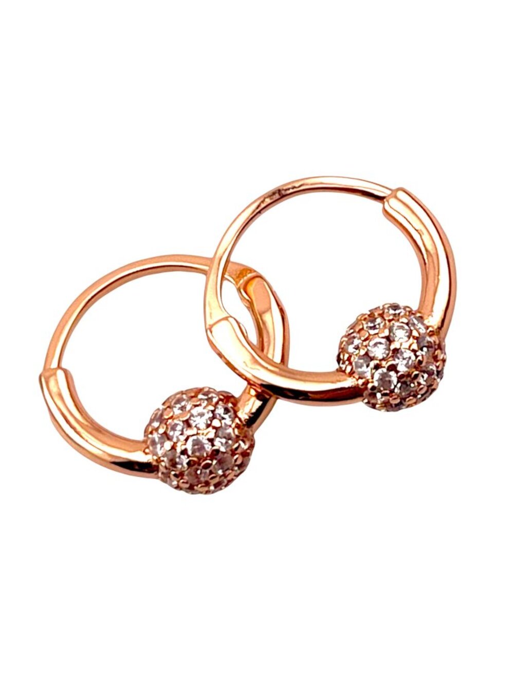 925 Sterling Silver Rose Gold Pavé Huggie Earrings | AAA Zirconia Hoop - Picture 1 of 6